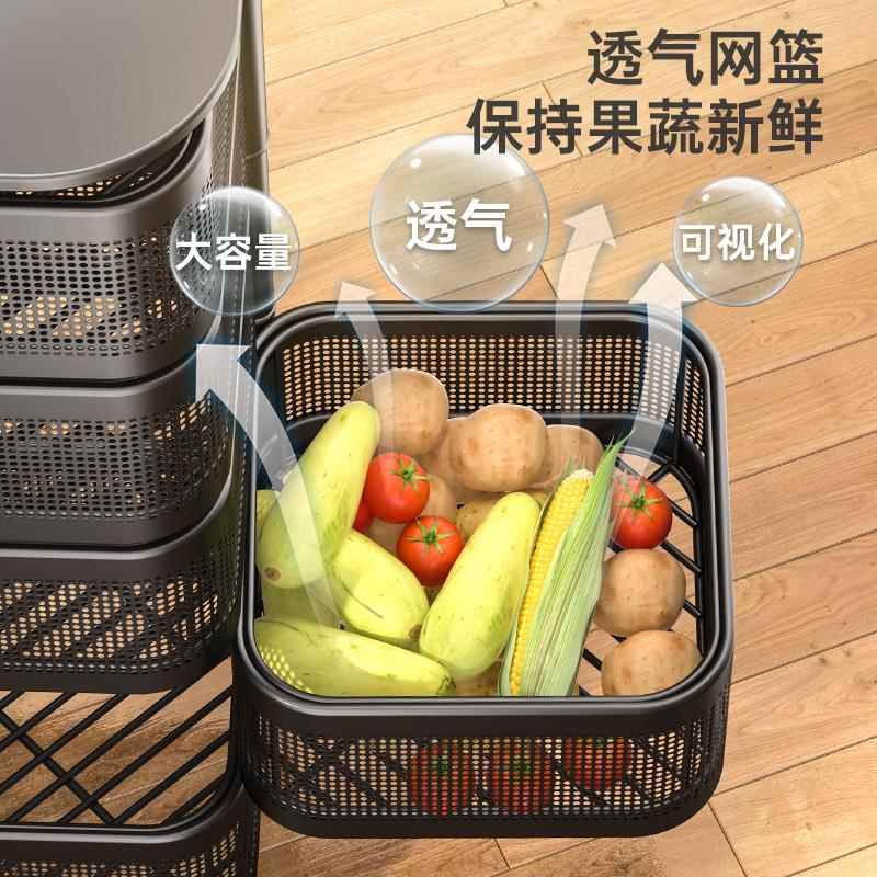 可旋转蔬菜篮厨房落地多层收纳置物架形方放蔬水果储菜物架家zhan
