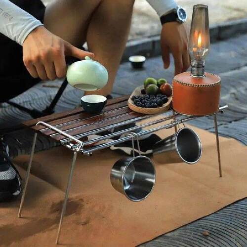 Portable Outdoor Camping Table With Light Holder Folding