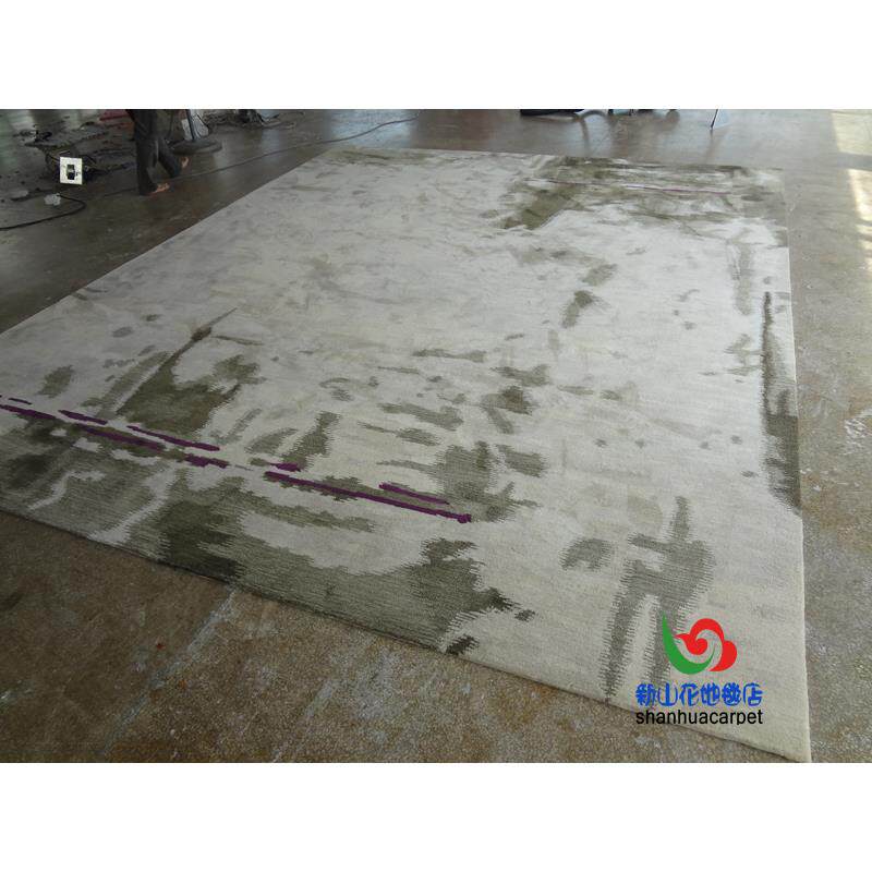 新中式绿色抽象水墨画样板房客厅茶几沙发地毯大厅接待室酒店满铺