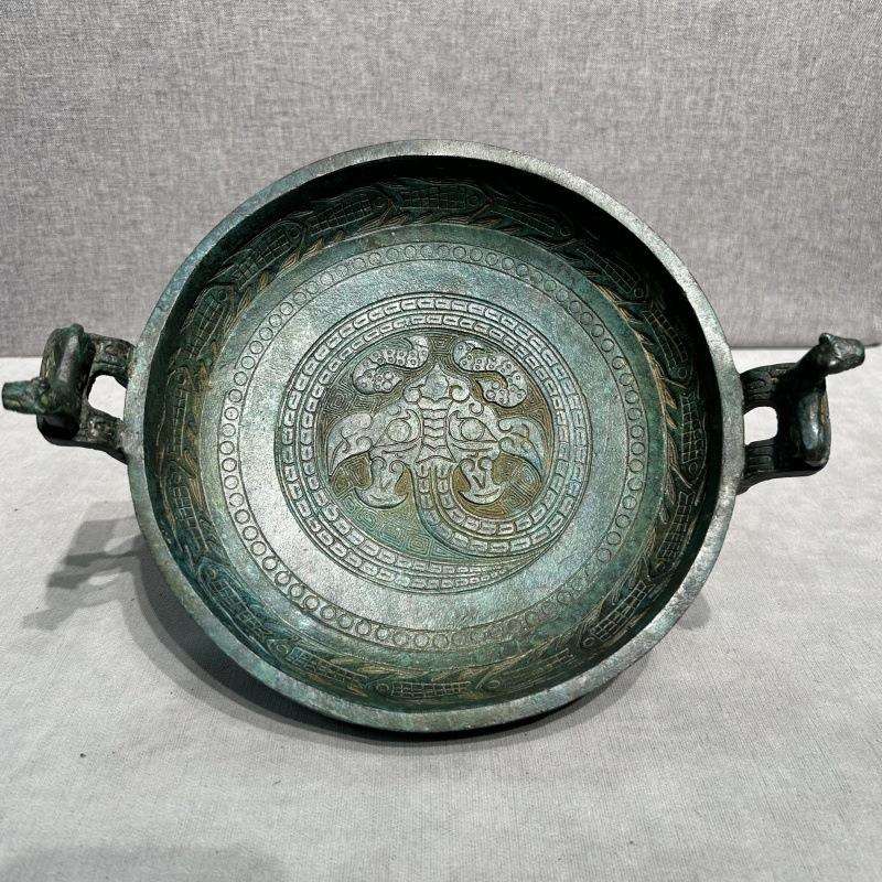 仿古青铜器复古摆件鱼盘墙盘鱼龙纹盘工艺品客厅桌面文玩装饰品