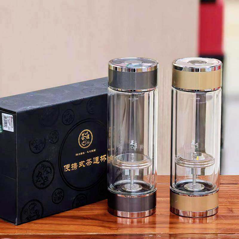 匡迪茶水分离玻璃杯男士双层玻璃泡茶杯可拆卸机械旋转分离杯刻字