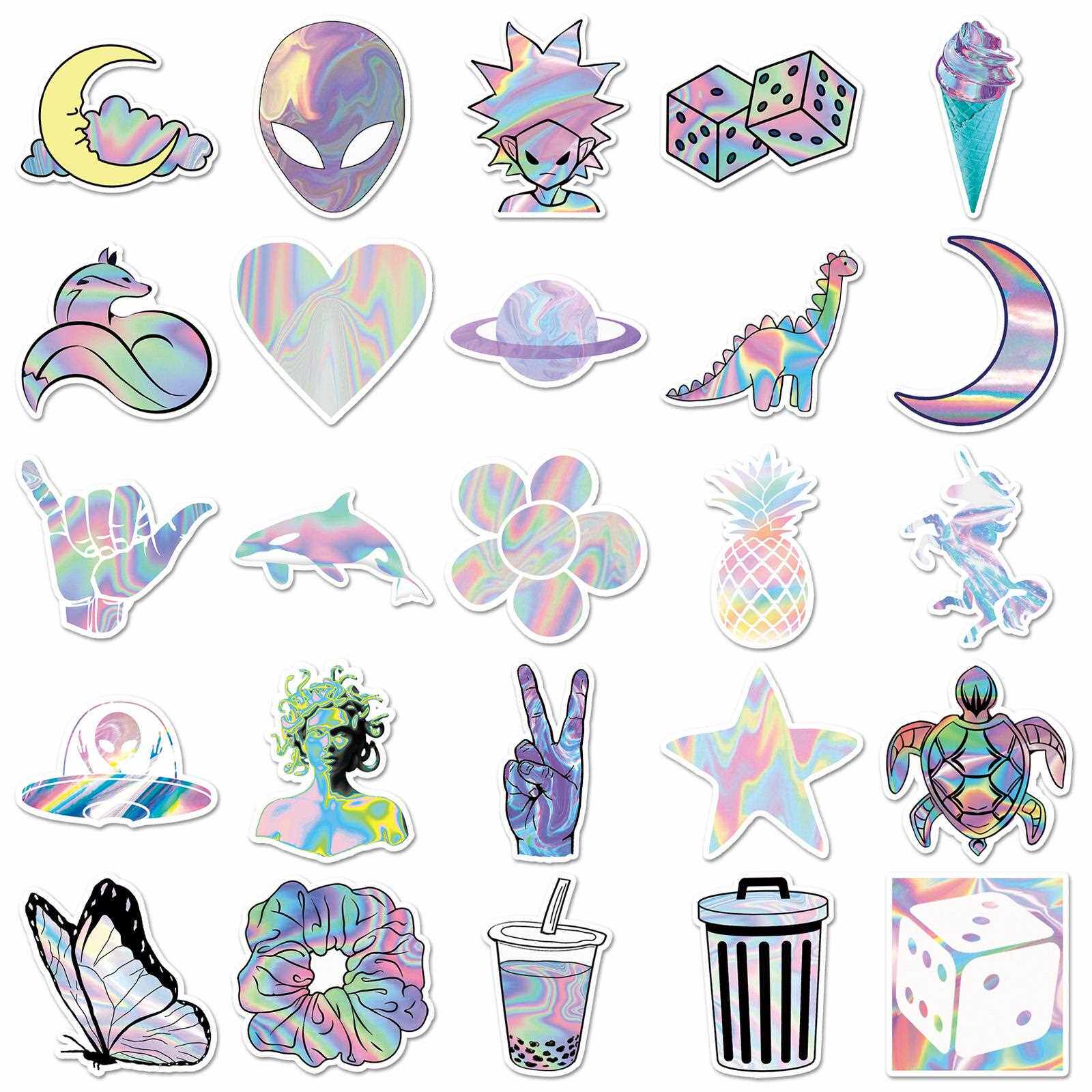 直销新款50张镭射创艺涂鸦贴纸 行李箱滑板车平板电脑汽车卡通装