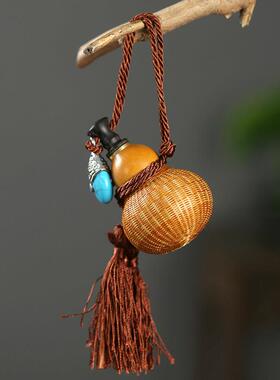 竹柒阁复古手工竹编葫芦挂件茶针养剑非遗竹丝扣瓷手捻葫芦手把件