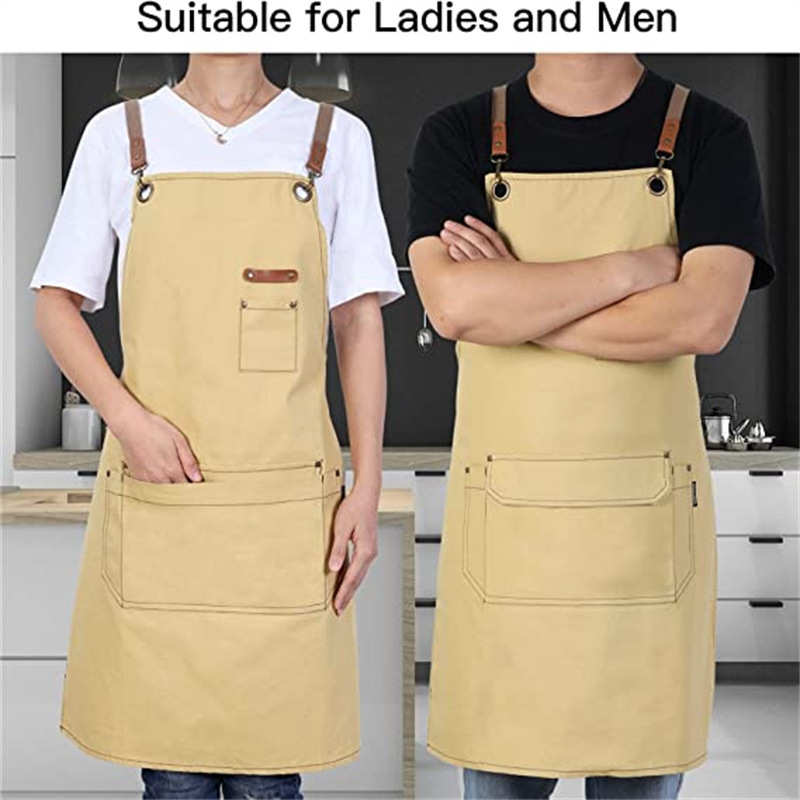 时尚帆布围裙男士牛仔防油尘防水透气女厨房餐厅实用围腰围裙