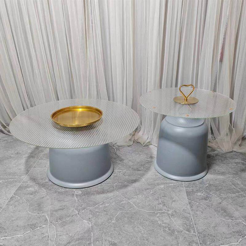 意式轻奢水波纹茶几家用大理石圆形茶几组合简约玻璃茶几客厅茶几