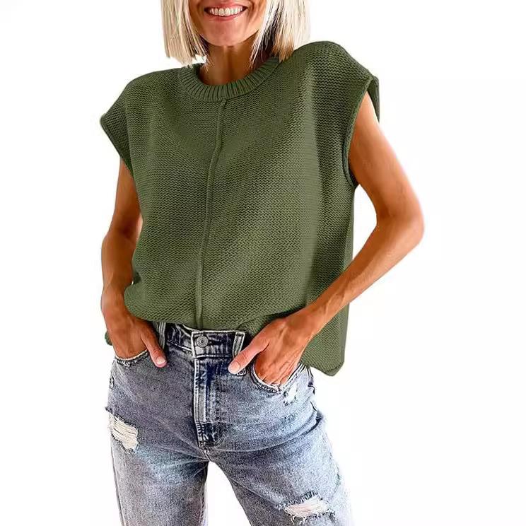 Loose Lightweight Crew Cap Tops Sleeve Casual Knit Pullover