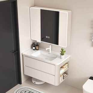 蜂窝铝浴室柜圆弧款双抽屉带侧柜陶瓷一体盆组合侧边带开放收纳格