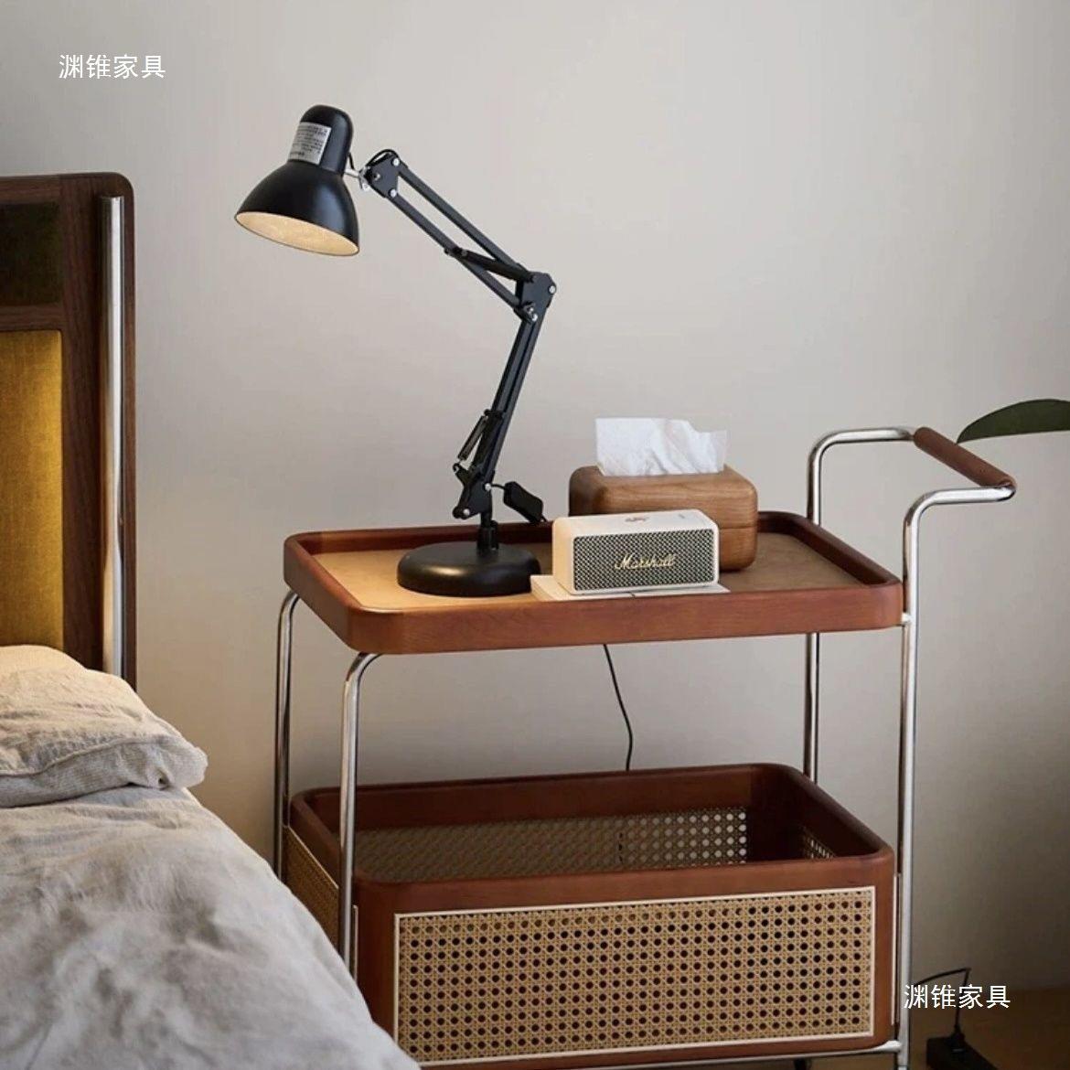 实木移动带轮边几PGO不钢锈收纳中古藤简小推车客厅储物编置物约
