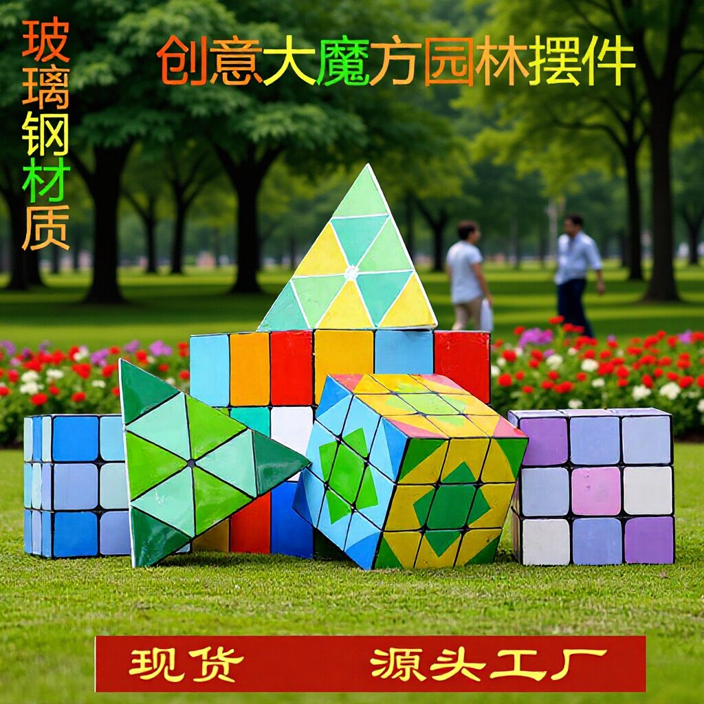 几何魔方玻璃钢户外落地雕塑