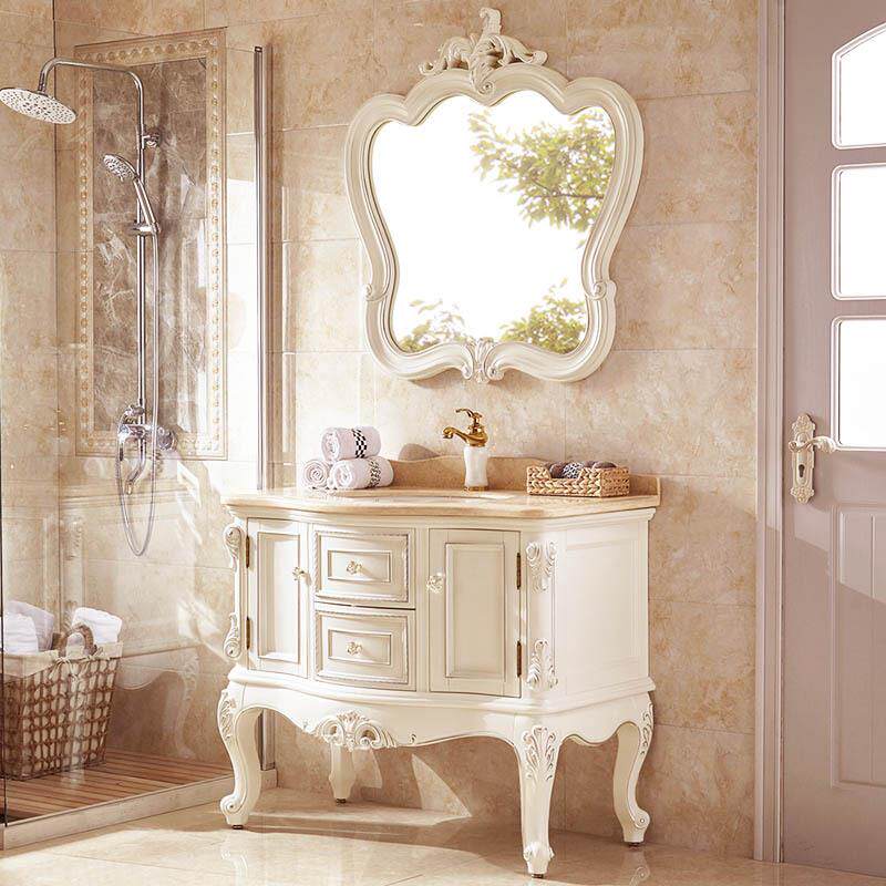 欧式橡木浴室柜实木洗手脸盆柜组合落地式洗手池美式洗漱台大理石