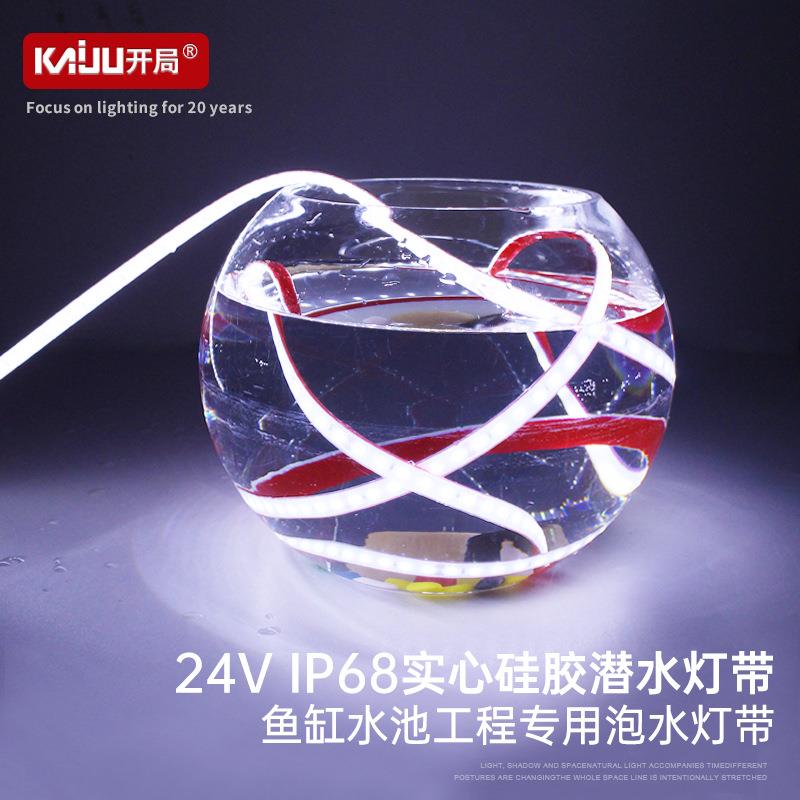 水下泡水硅胶灯带24V低压防水户外LED鱼缸ip68自粘室外工程软灯条