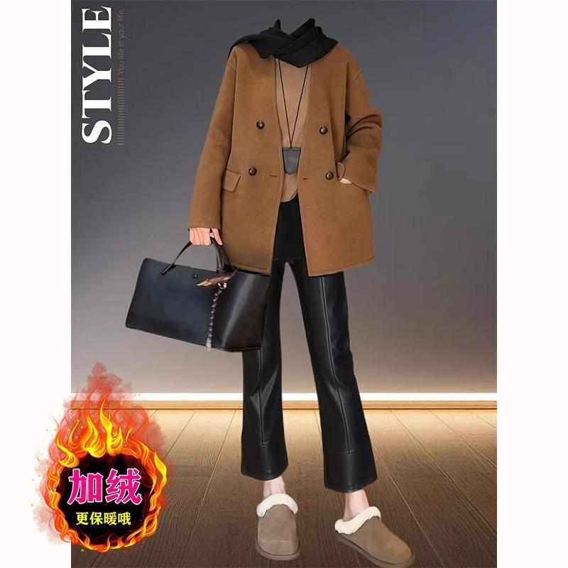 小个子加绒皮裤女2024年冬季新款梨形身材遮胯显瘦大码九分微喇裤,女装/女士精品,休闲裤,淘宝优惠券,粉丝福利购,淘宝优惠卷