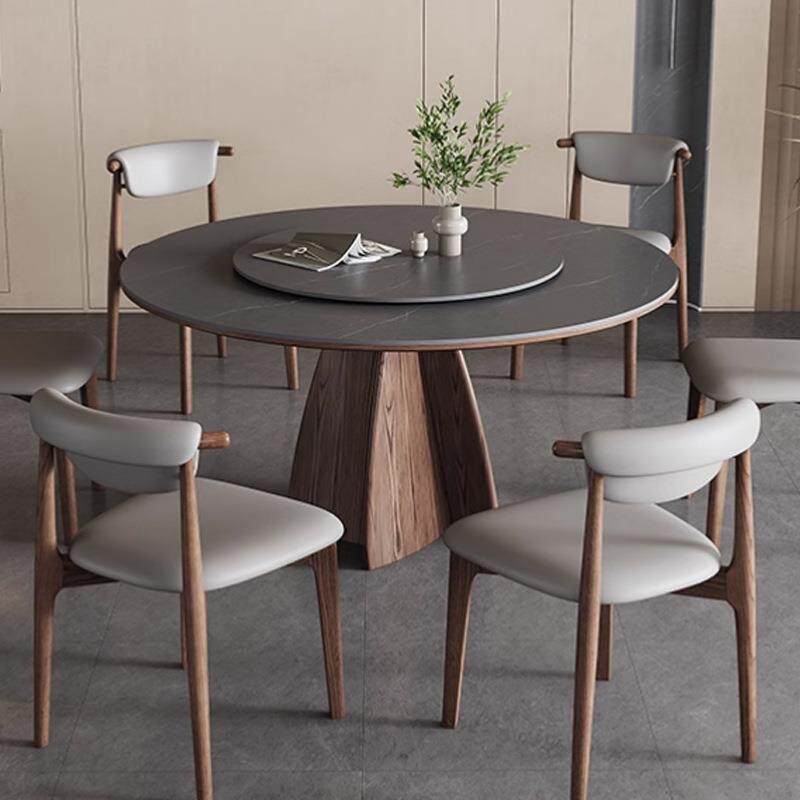 中风岩板14560餐桌椅用组合实木家小户型现代简圆形饭桌带转盘古