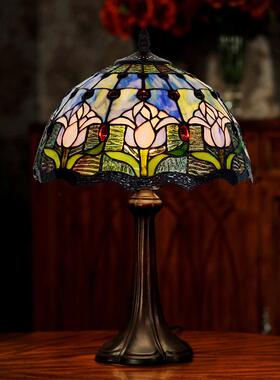 直销12寸蓝色郁金香帝凡尼卧室床头灯玻璃艺术店面装饰台灯