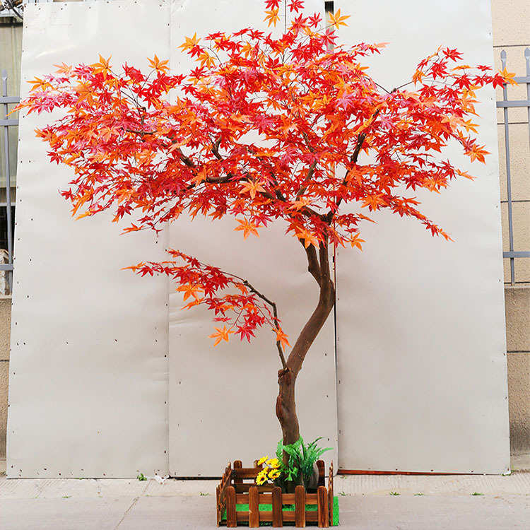 盆栽摆件假批发绿假枫叶花落地花园植物树门店装饰仿真枫树商场