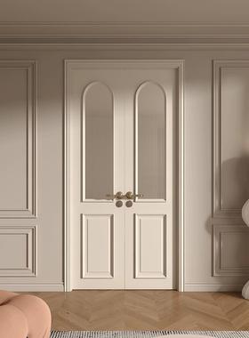 SWV法式奶门油白色烤漆双开门室卧室内室复古门书房卧木门