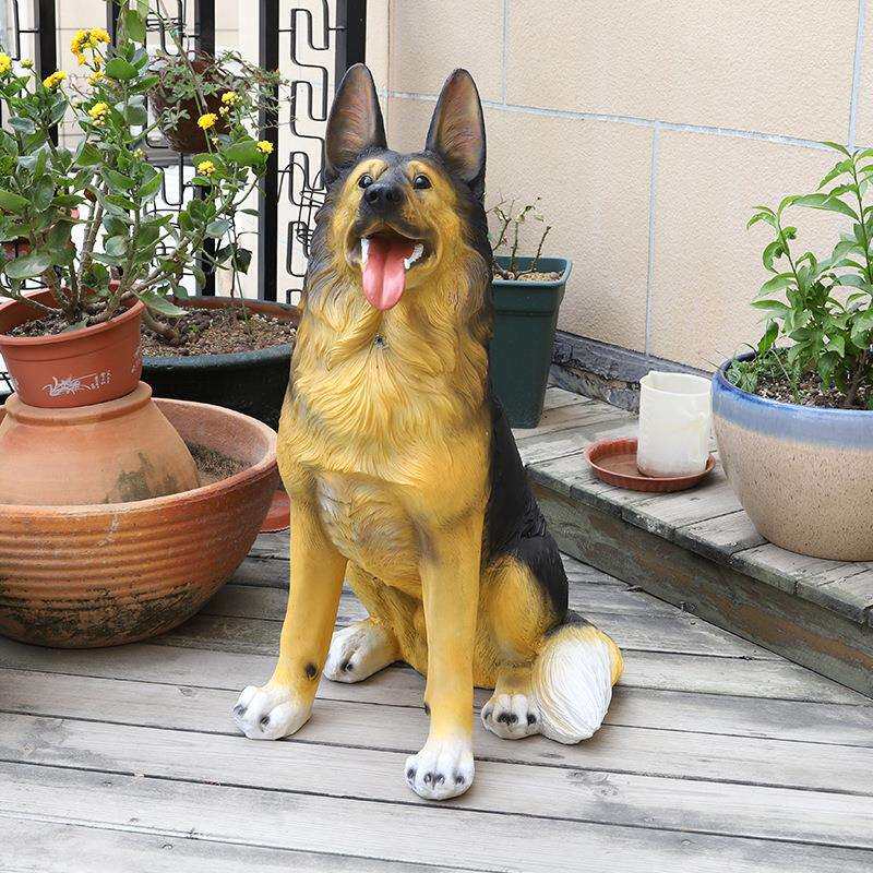 如果家居 创意树脂仿真德国牧羊犬摆件 门口影控感应发声狗