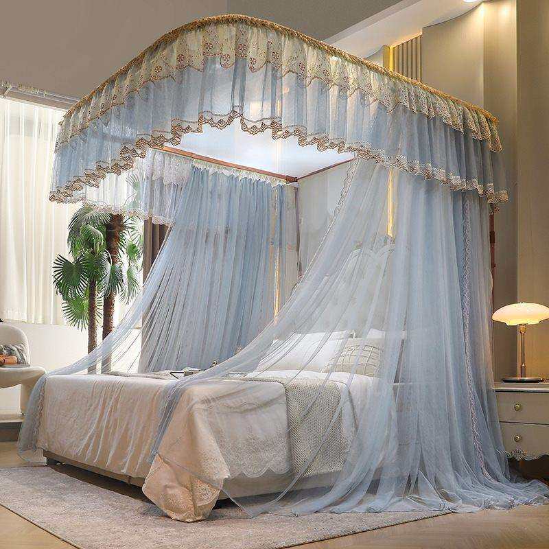 导轨蚊帐家用u型新款纹账伸缩轨床幔卧室落地免安装铝合金双开门