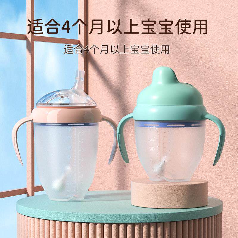 硅胶鸭嘴奶瓶婴儿6个月耐摔学饮杯吸管式大宝宝喝奶瓶1岁2岁以上