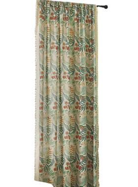 窗帘成品外贸绿色植物涤麻半遮光帘美式乡村复古流苏窗帘布