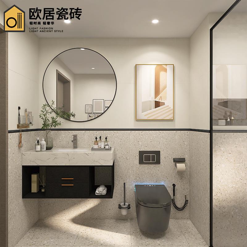 轻奢奶砖油色慕斯金暖间水磨石瓷600x2010酒店卫生墙砖商铺客餐厅