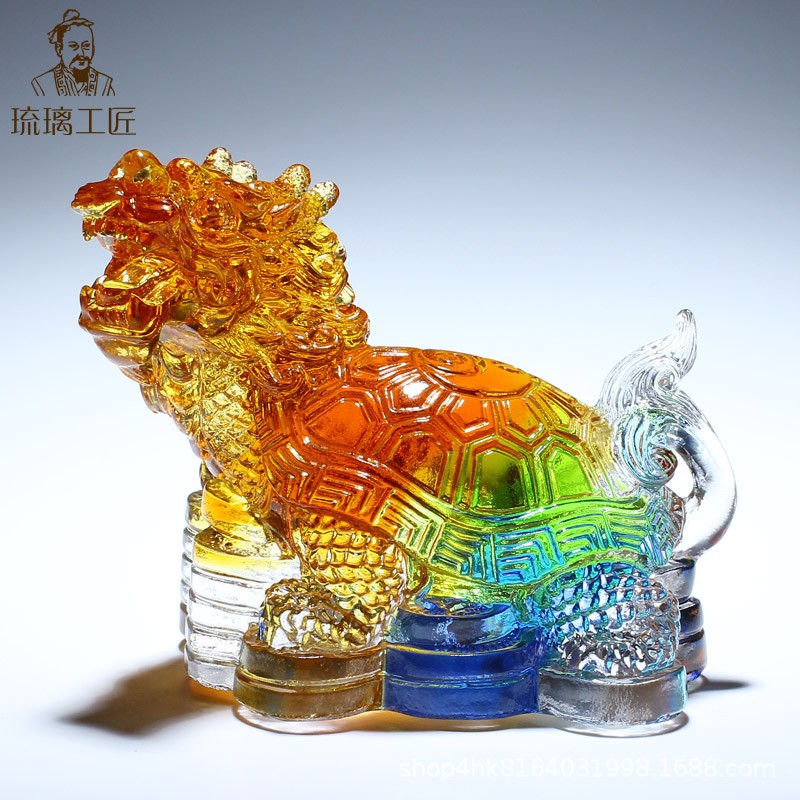 纯手工制作琉璃工艺品汽车内装饰品龙龟摆件男士车高档大气中控台