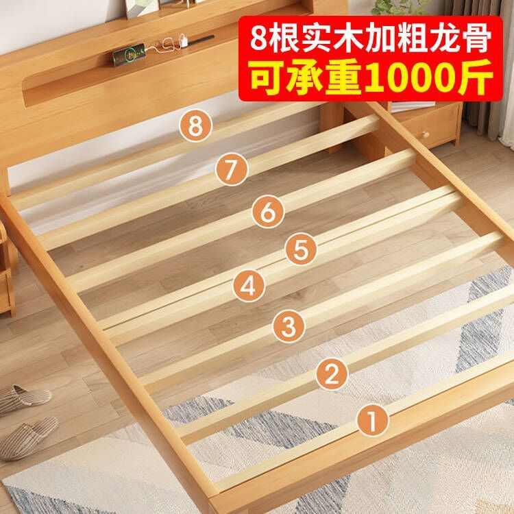 实木床双人床1.8米简约现代家用卧室1.5米出租房床经济型1m单人床