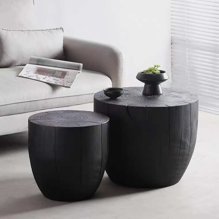 茶几碳化边几宿墩茶几风寂实木茶几客厅摆件实木树桩民侘黑木根雕