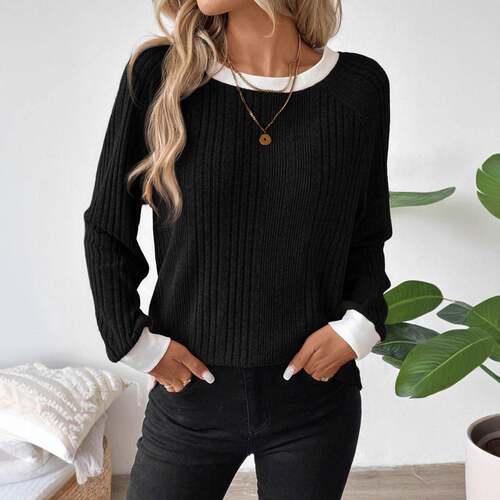 Fake round neck long sleeved pit stripe warm sweater