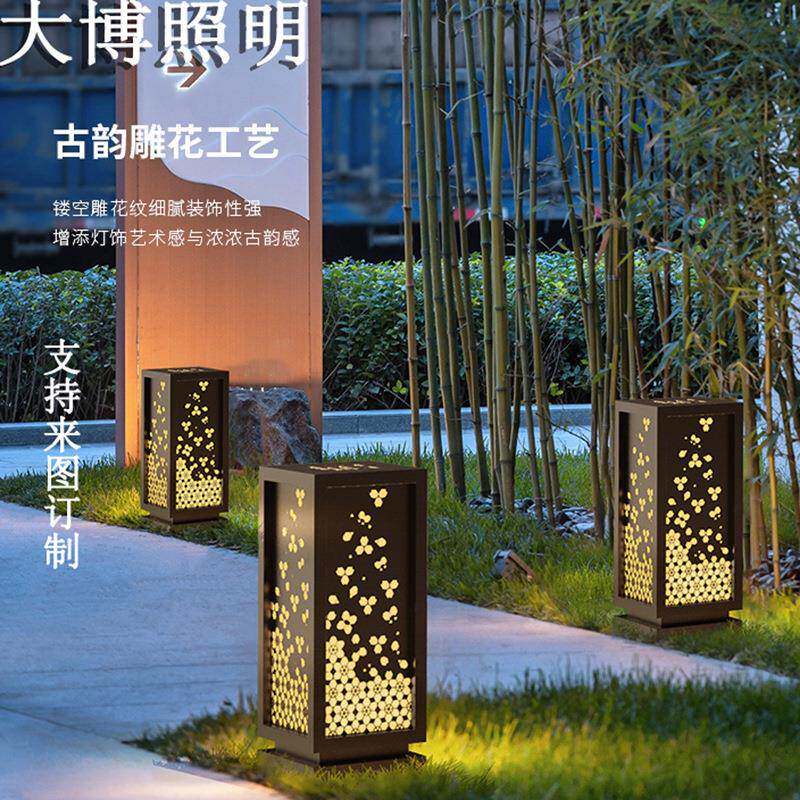 led柱头灯特色新中式拉丝电镀不锈钢户外小区庭院草坪围墙灯