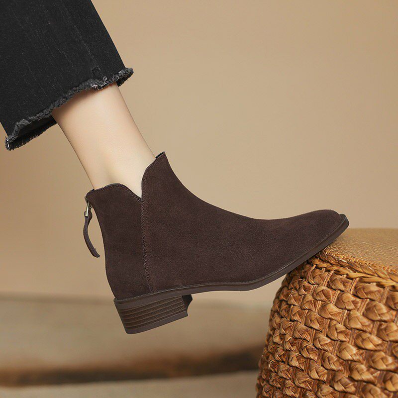 意大利Corso Venezia~翻毛皮短靴女单靴中跟踝靴磨砂裸靴加绒女靴