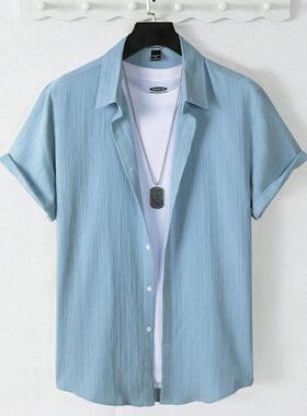 R 85898 Texture drape men's short sleeve shirt 纹理垂感士