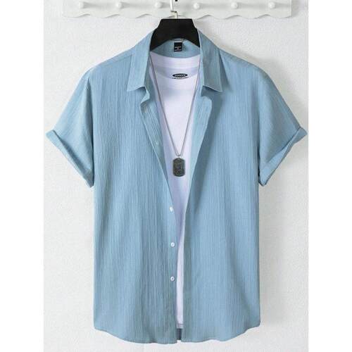 R 85898 Texture drape men's short sleeve shirt 纹理垂感士