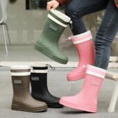 户外网红外穿防滑防水加绒雨靴 大头靴厚底胶鞋 韩版 ins中筒女雨鞋