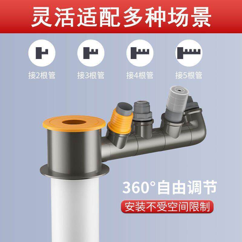 厨房管三通洗菜盆水槽排水管道三头通通用防返臭分流接头包邮