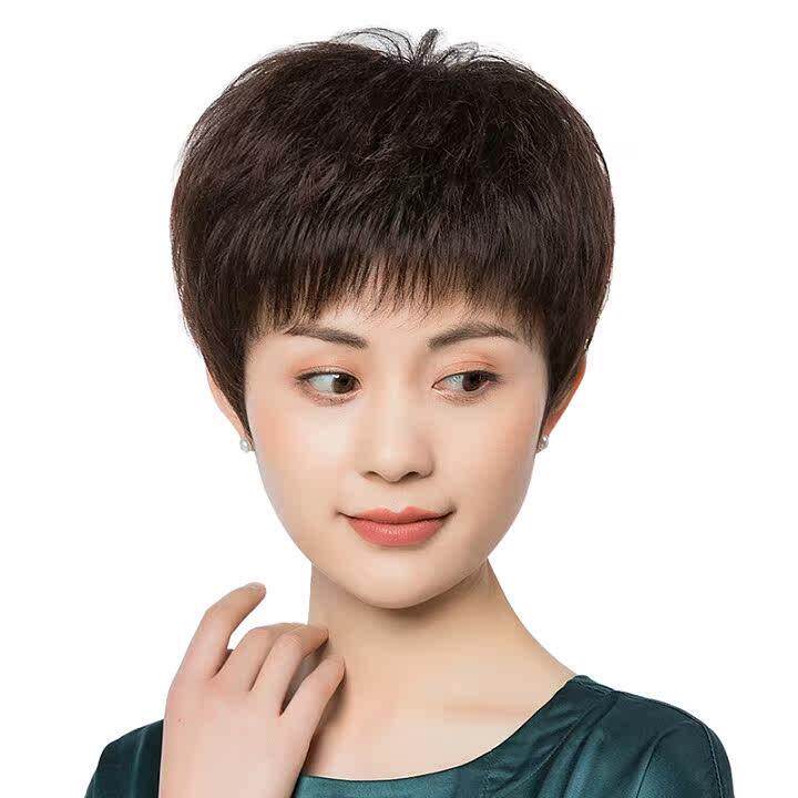 假发短发女真人发丝全头套式妈妈款自然蓬松真发女士中老年假发套
