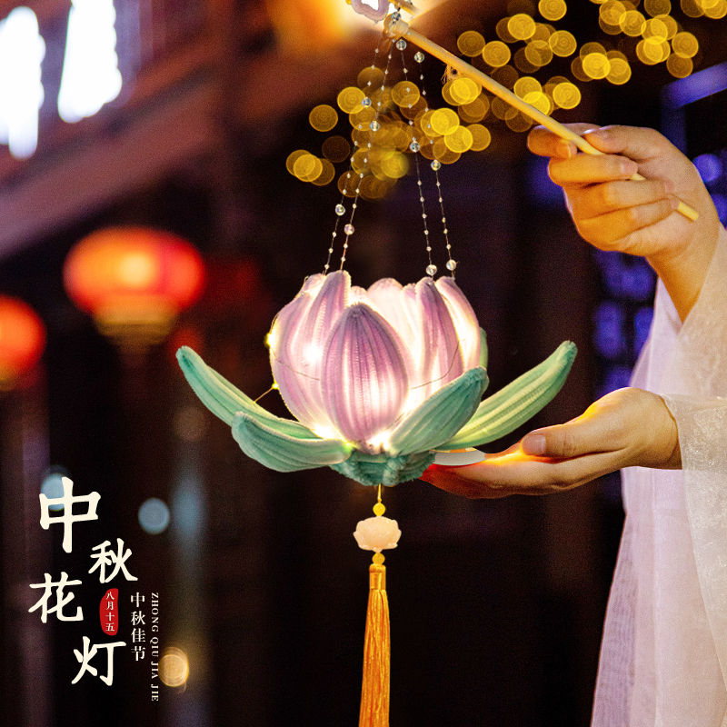 元宵节灯笼2025新款儿童手提发光花灯手工制作diy材料包古风宫灯