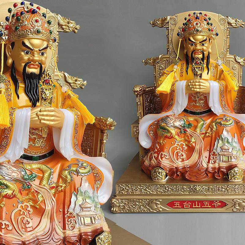 汉白玉彩绘广济龙王菩萨龙五爷神像真身广济财神爷供奉工艺品摆饰