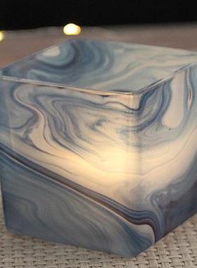 彩色印染CM蓝色水流方形玻璃烛台浪漫烛光晚餐DIY香薰蜡烛杯盆栽