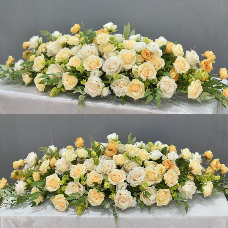 会议室会议桌长桌花假花餐厅宴会长餐桌桌面花装饰花欢迎桌花
