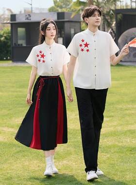 初中生红歌比赛朗诵合唱演出服高中小学生毕业新中式古风班服套装