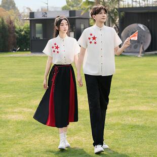 初中生红歌比赛朗诵合唱演出服高中小学生毕业新中式古风班服套装