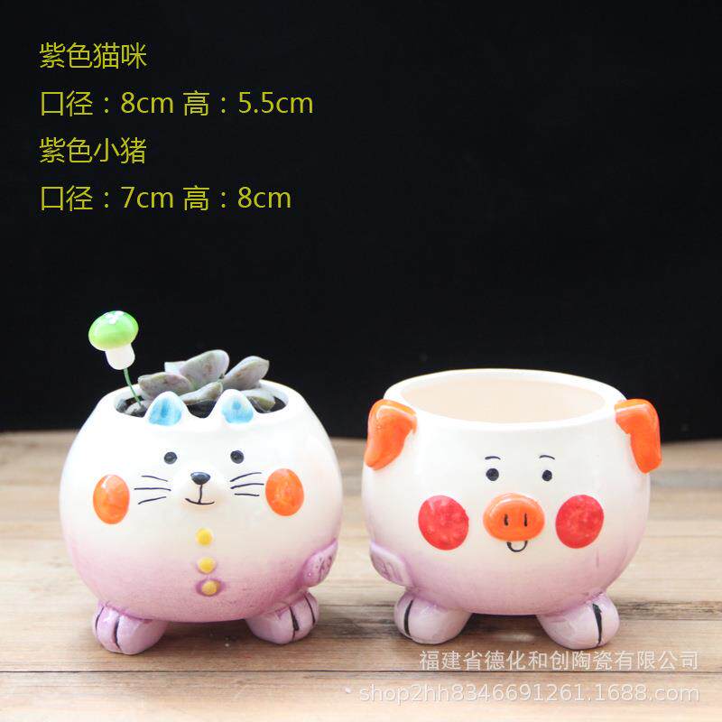 爱HC-K002可猪猪猫咪多小花盆陶瓷不卡通个性肉创意肉肉植物栽培