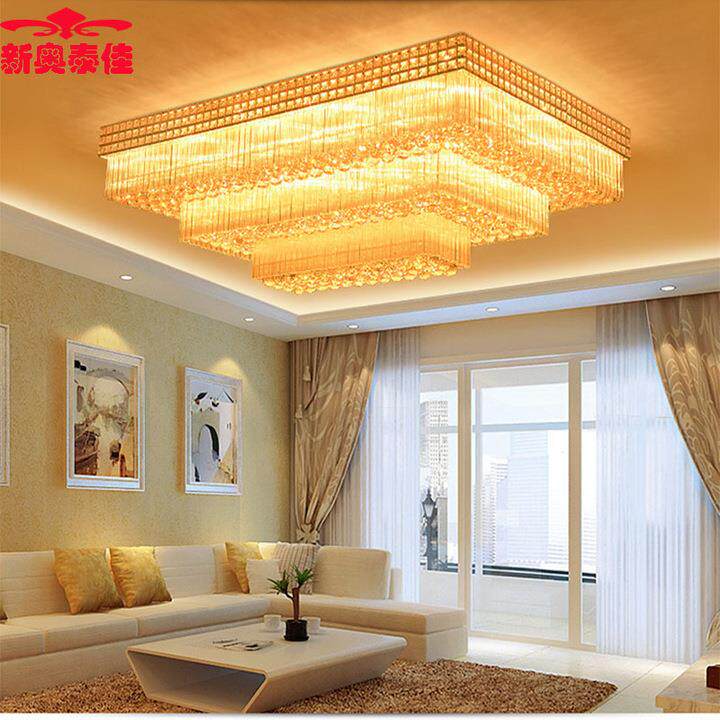 长方形LED吸顶灯现代大气豪华客厅水晶灯S金灯具灯饰