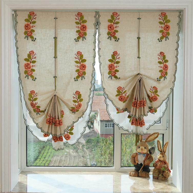 OF9D成品美式田园飘窗阳台半截窗帘厨房免打孔安装魔术贴伸缩杆自,居家布艺,成品窗帘,淘宝优惠券,粉丝福利购,淘宝优惠卷