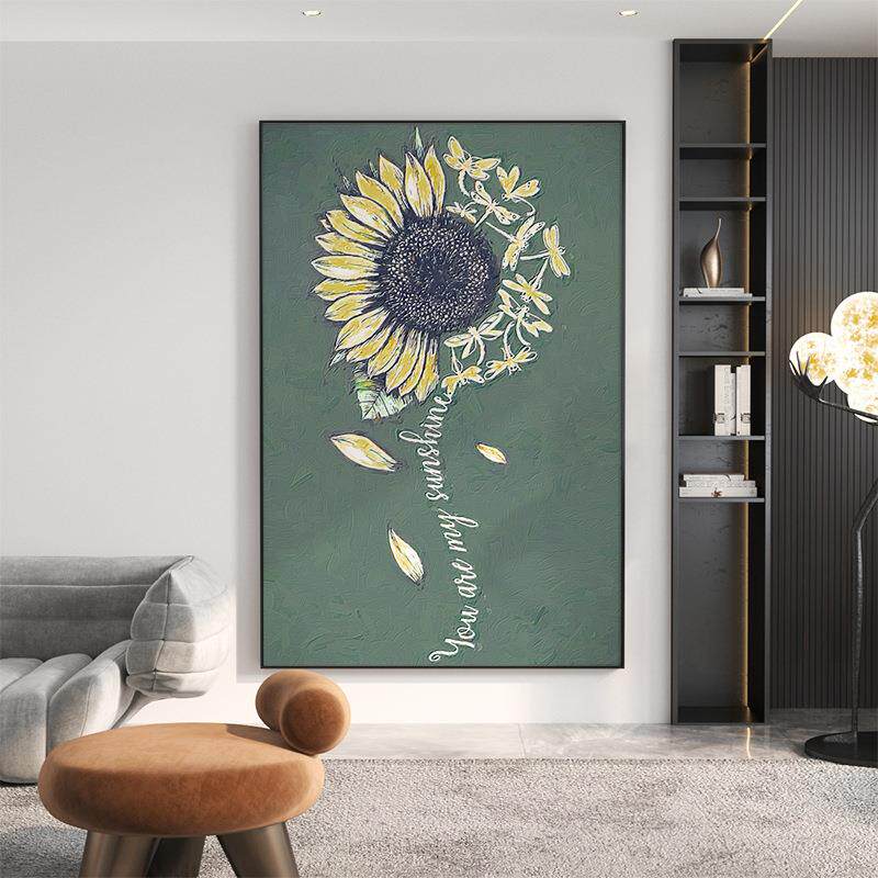 北欧向日葵客厅大气装饰画抽象艺术花卉挂画祖母绿现代简约玄关画