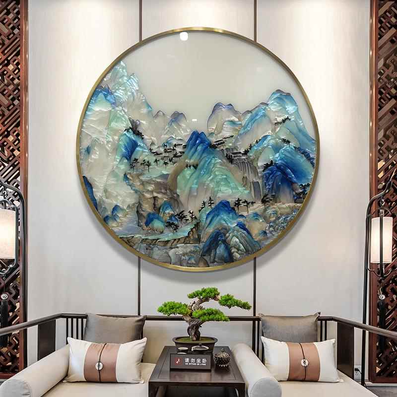 手工珐琅彩玄关走廊装饰画立体新中式现代入户客餐厅壁画千里江山图片