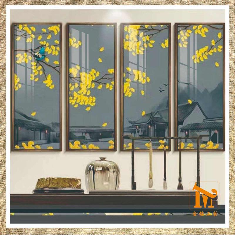 新中式复古有框四联客厅装饰画沙发背景墙挂画山水画走廊过道壁画