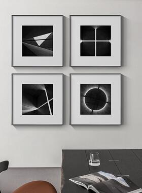 默片 现代简约黑白玄关画高级摄影复古挂画六联工业风客厅装饰画