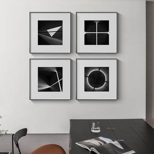默片 现代简约黑白玄关画高级摄影复古挂画六联工业风客厅装饰画